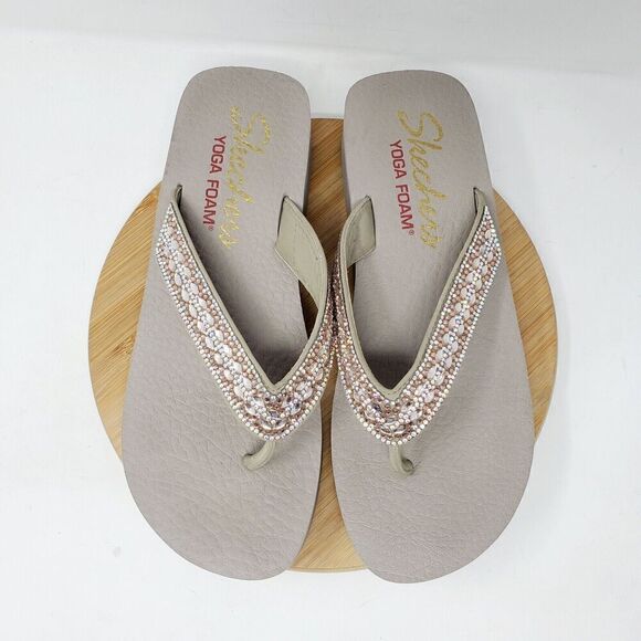 Skechers Sandals Womens 9 Cali Vinyasa Glory Flip Flop Rhinestone Platform Shoes - Picture 4 of 14